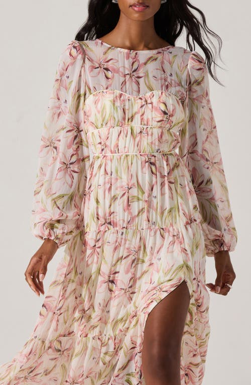 Astr The Label Floral Long Sleeve Tiered Dress In Pink Floral