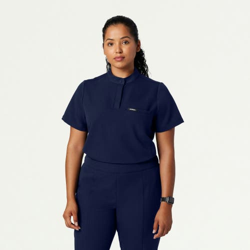 Jaanuu 1-pocket Classic Banded Collar Scrub Top In Blue