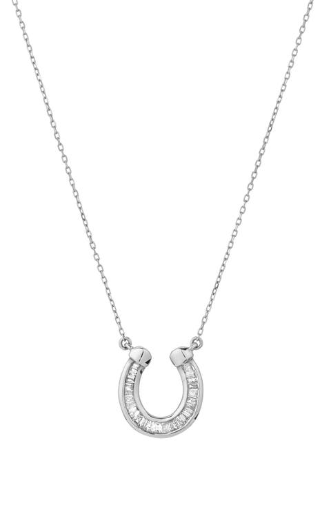 Baguette Diamond Horseshoe Pendant Necklace