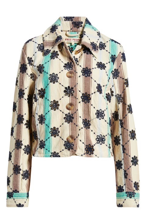 Cassie Mod Stripe Eyelet Cotton Jacket