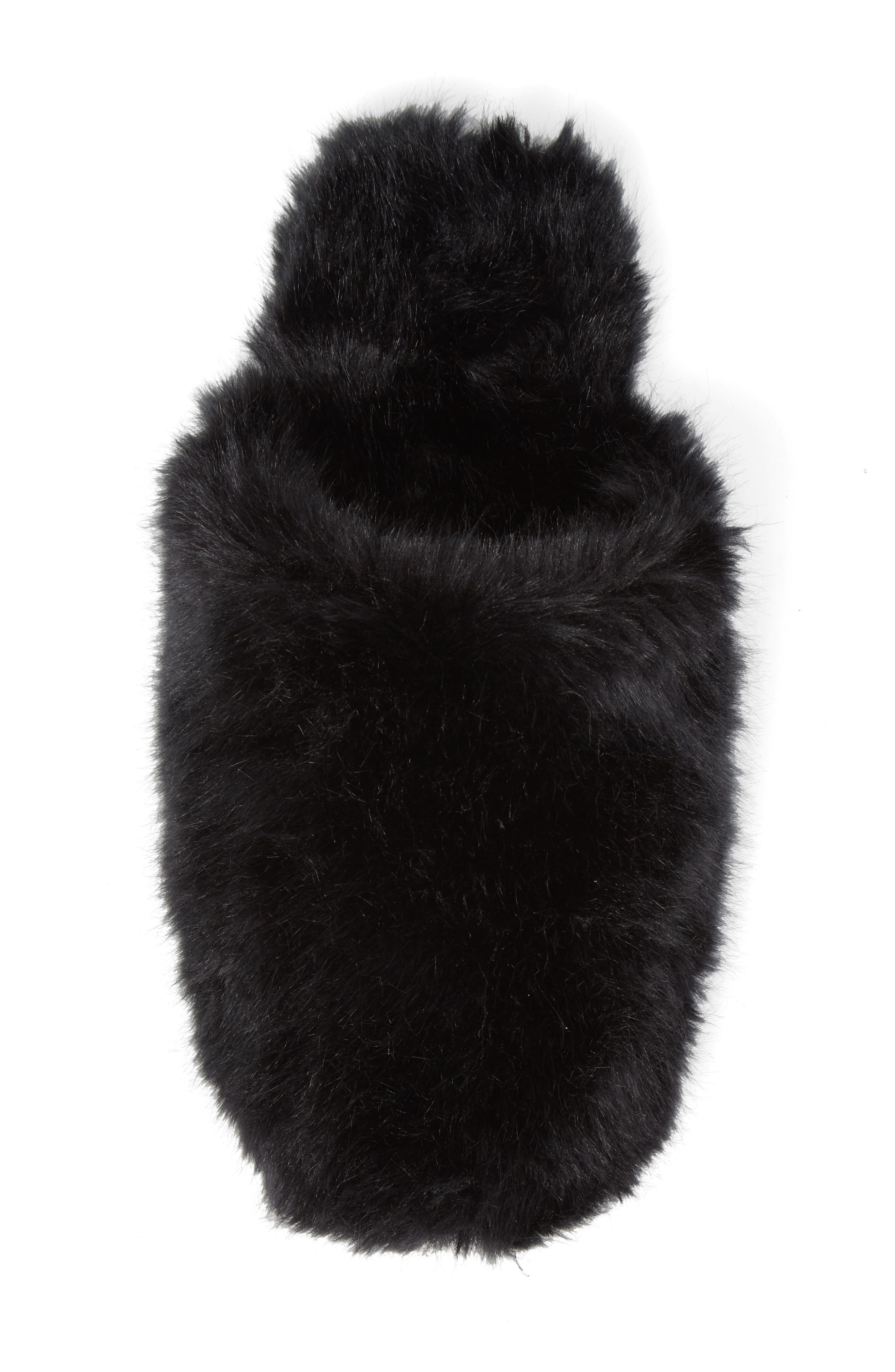 Faux Fur Slipper, Alternate, color, BLACK