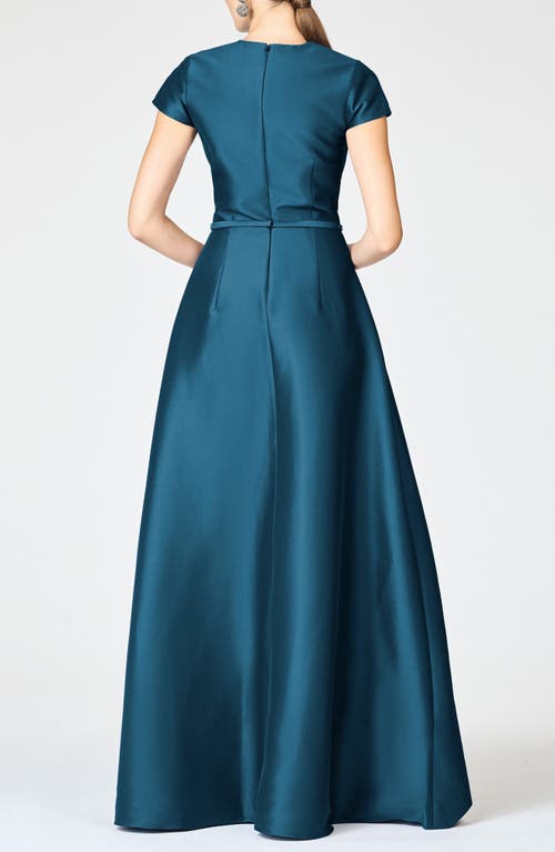 Sachin & Babi Blythe Box Pleat Belt Gown In Green