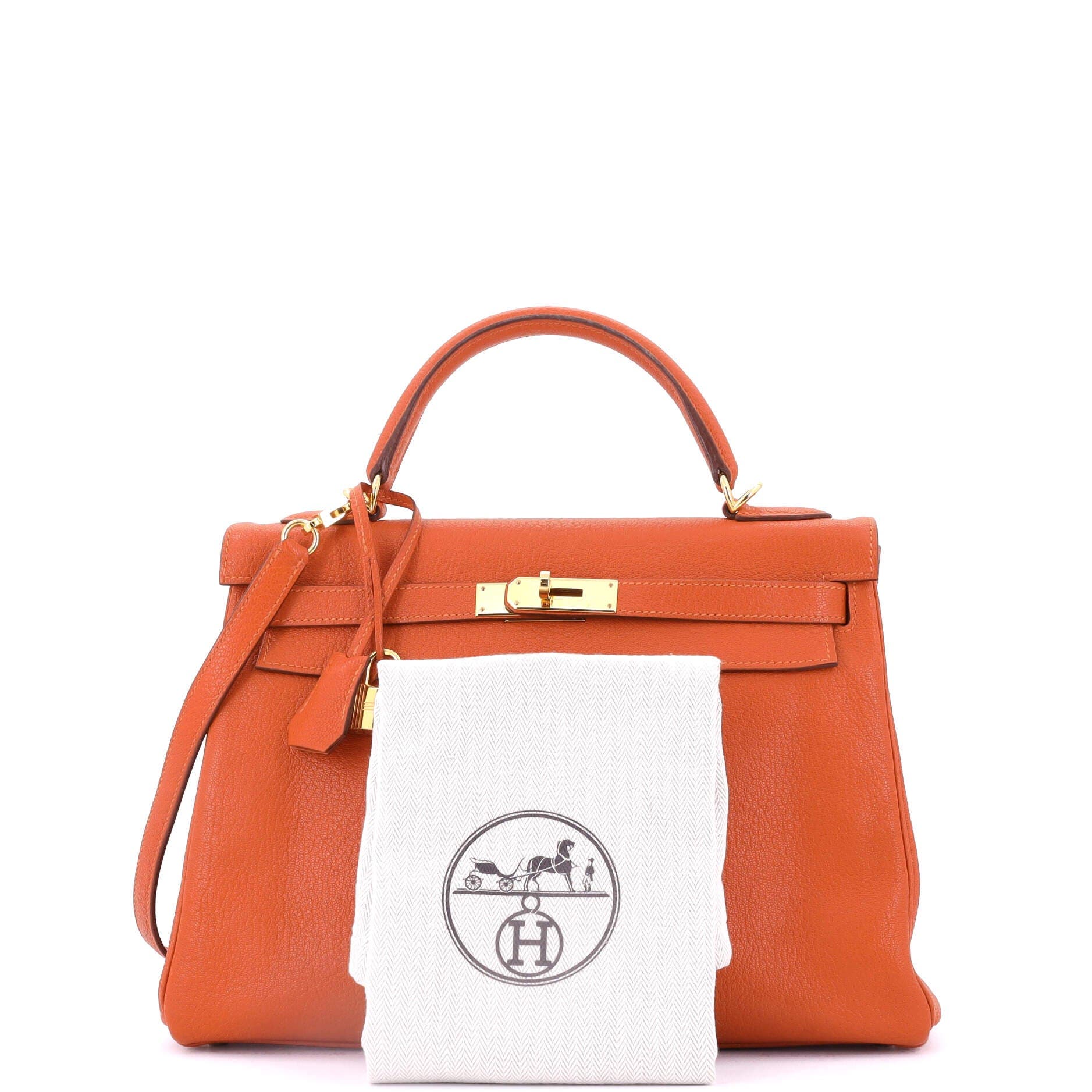 Pre-Owned Hermes Kelly Handbag Orange Chevre de Coromandel with Gold Hardware 32, Alternate, color, 