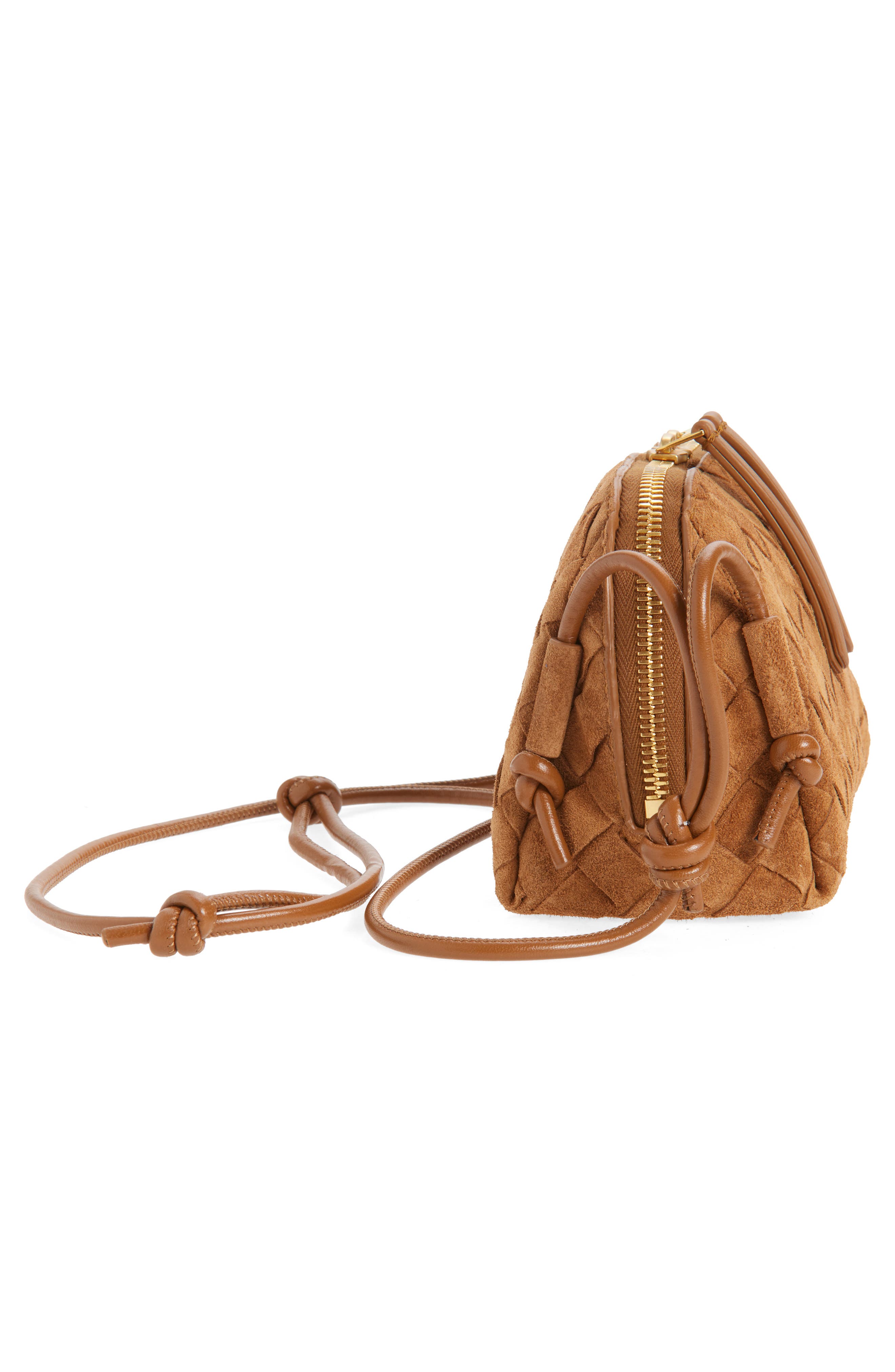 Bottega Veneta Concert Intrecciato Suede Crossbody Pouch, Alternate, color, 2588 Amber-Gold