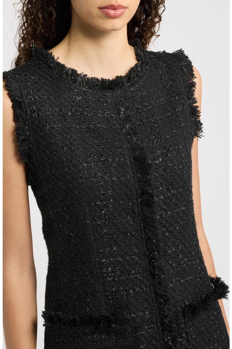 Rives Metallic Floral Appliqué Tweed Dress, Alternate, color, BLACK