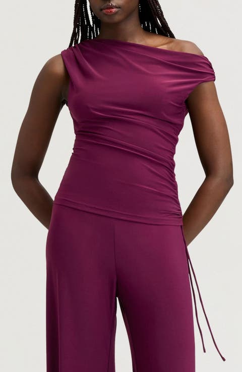 Asymmetric Ruched Matte Jersey Top