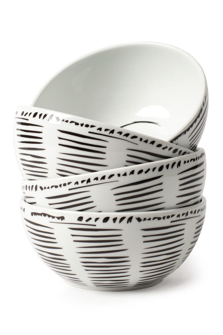 Line Drawing Set of 4 Cereal Bowls, Main, color, BLACK/ WHITE