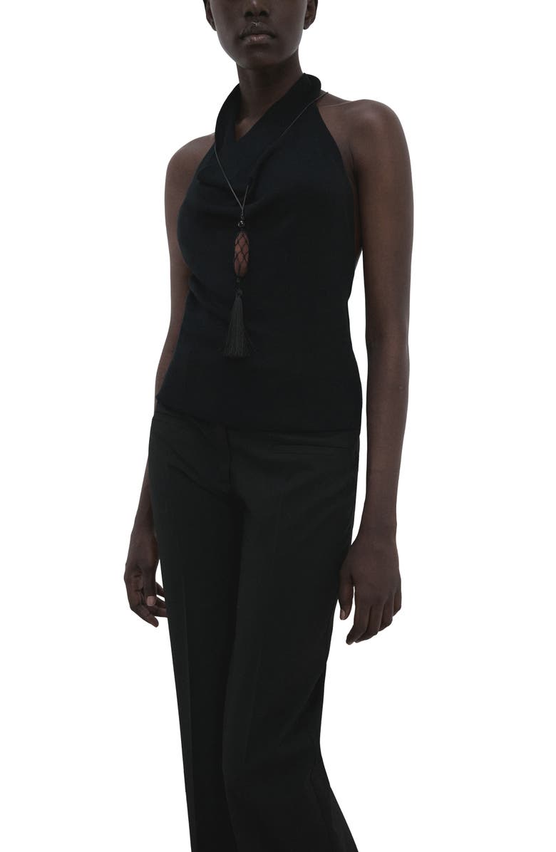 MANGO Knit Halter Neck Open Back Top, Alternate, color, Black