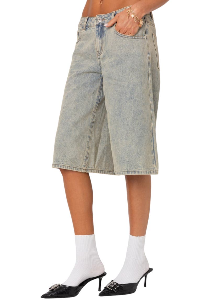 Xtra Long Acid Wash Nonstretch Denim Bermuda Shorts, Alternate, color, BLUE
