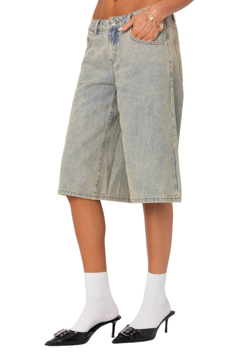 EDIKTED Xtra Long Acid Wash Nonstretch Denim Bermuda Shorts, Alternate, color, Blue