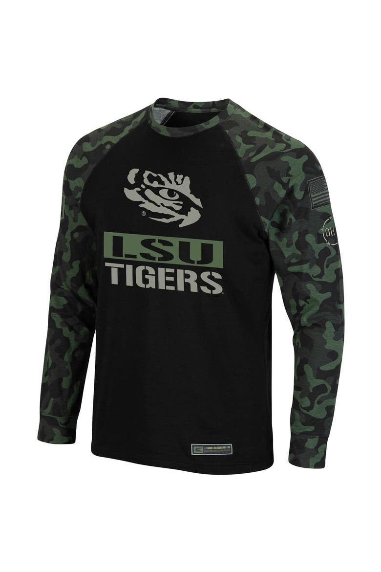 Men's Colosseum Black/Camo LSU Tigers OHT Military Appreciation Big & Tall Raglan Long Sleeve T-Shirt, Alternate, color, Black