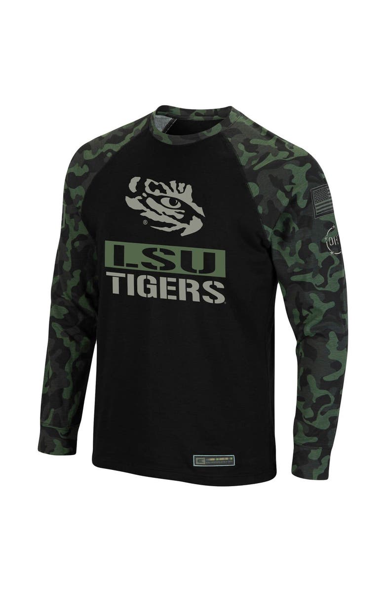 COLOSSEUM Men's Colosseum Black/Camo LSU Tigers OHT Military Appreciation Big & Tall Raglan Long Sleeve T-Shirt, Alternate, color, 