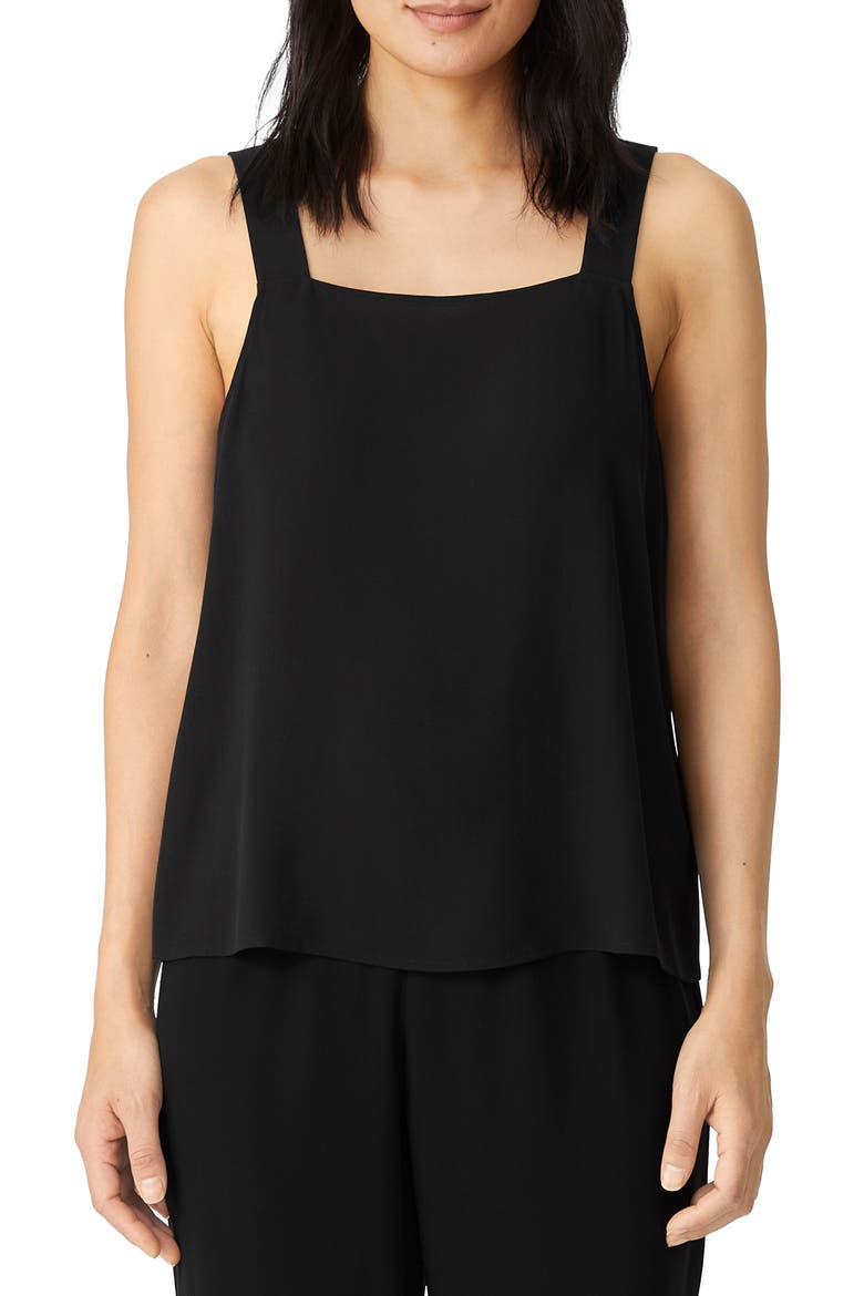 Square Neck Silk Camisole, Main, color, BLACK