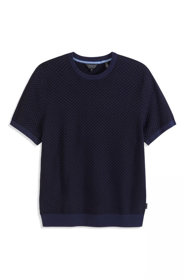 Herringbone Short Sleeve Knit Sweater, Alternate, color, SKY CAPTAIN