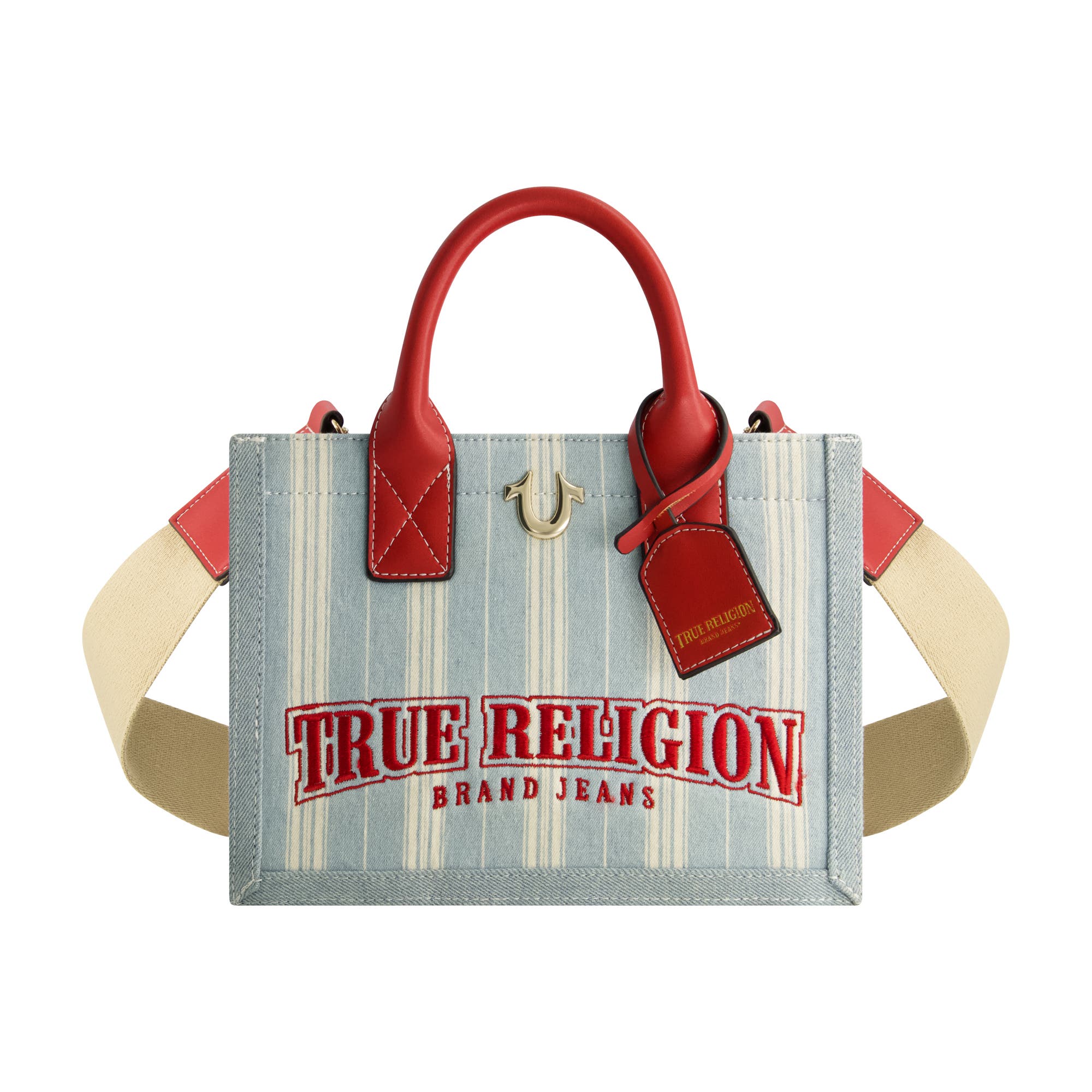 True Religion Denim Stripe Modern Tote, Main, color, Denim