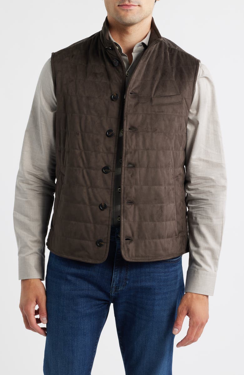johnnie-O Corde Quilted Faux Suede Vest, Main, color, Coffee