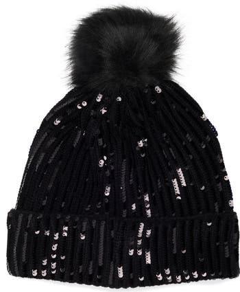 Sequin Pompom Beanie