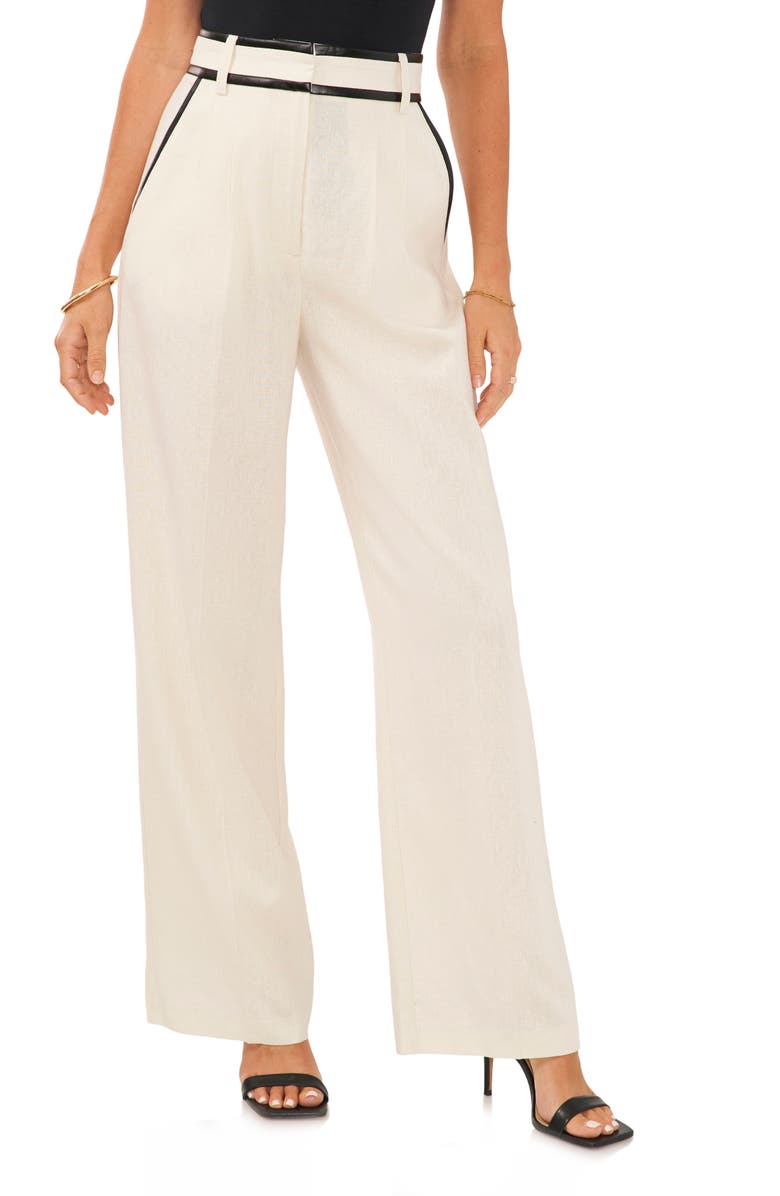 Vince Camuto Pleated High Waist Wide Leg Crepe Trousers, Main, color, 
