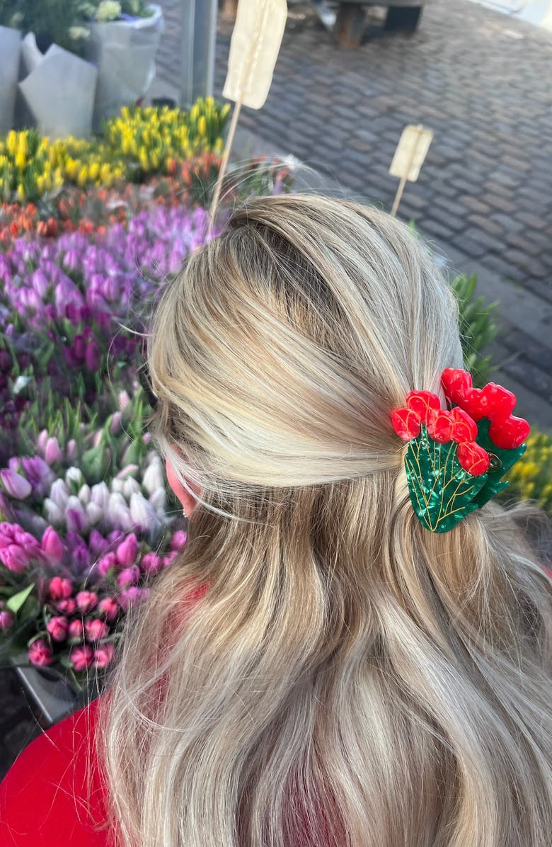 Solar Eclipse Hand-painted Tulips Flower Claw Hair Clip, Alternate, color, Red