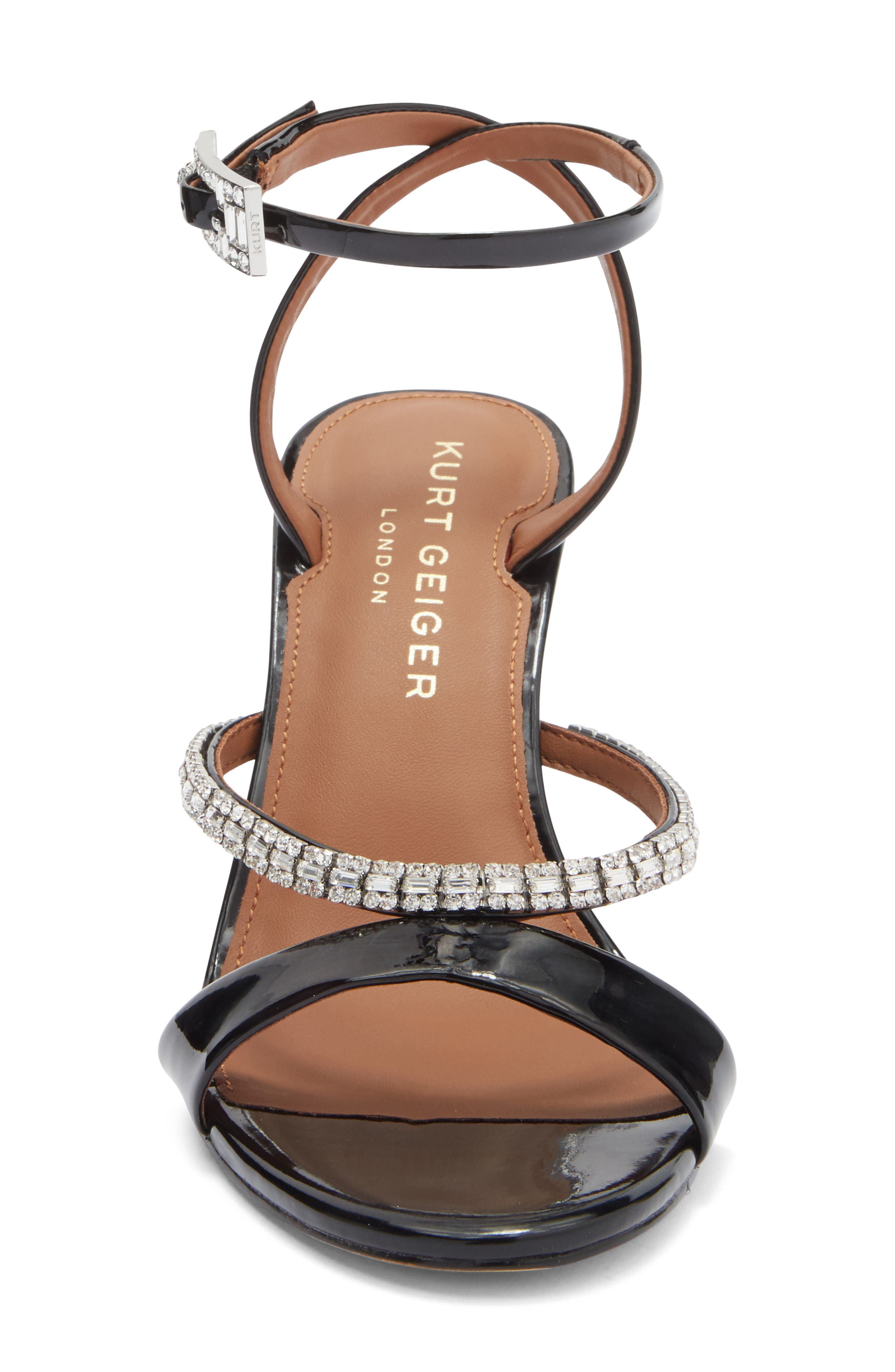 Kurt Geiger London Crystal Embellished Patent Ankle Strap Sandal, Alternate, color, Black