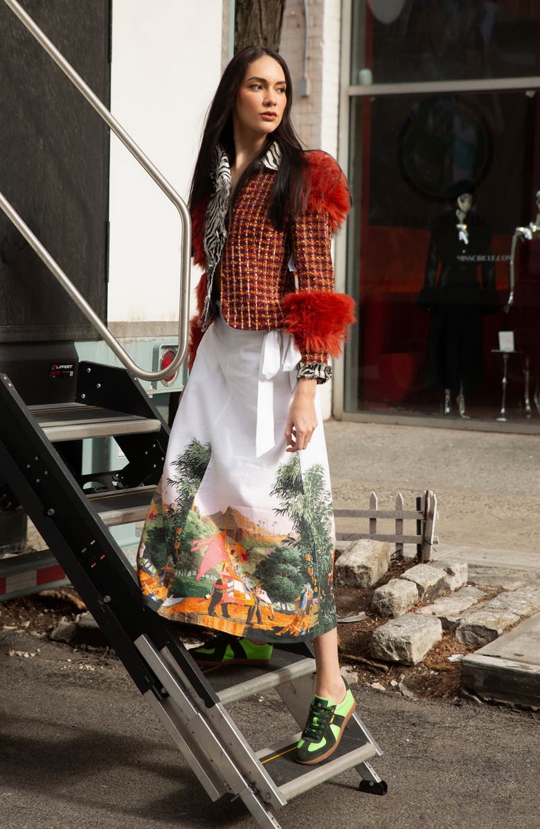 holiCHIC Misha Tie Waist Linen & Cotton Midi Skirt, Alternate, color, White