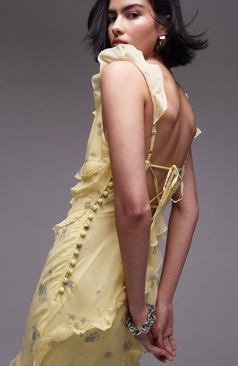 Topshop Floral Ruffle Detail Slipdress, Alternate, color, Yellow