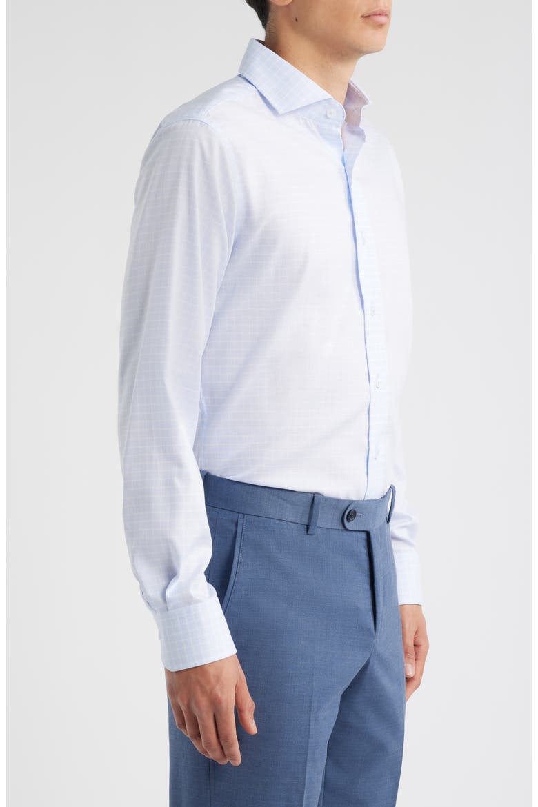 Trim Fit Check Cotton Dress Shirt, Alternate, color, LIGHT BLUE