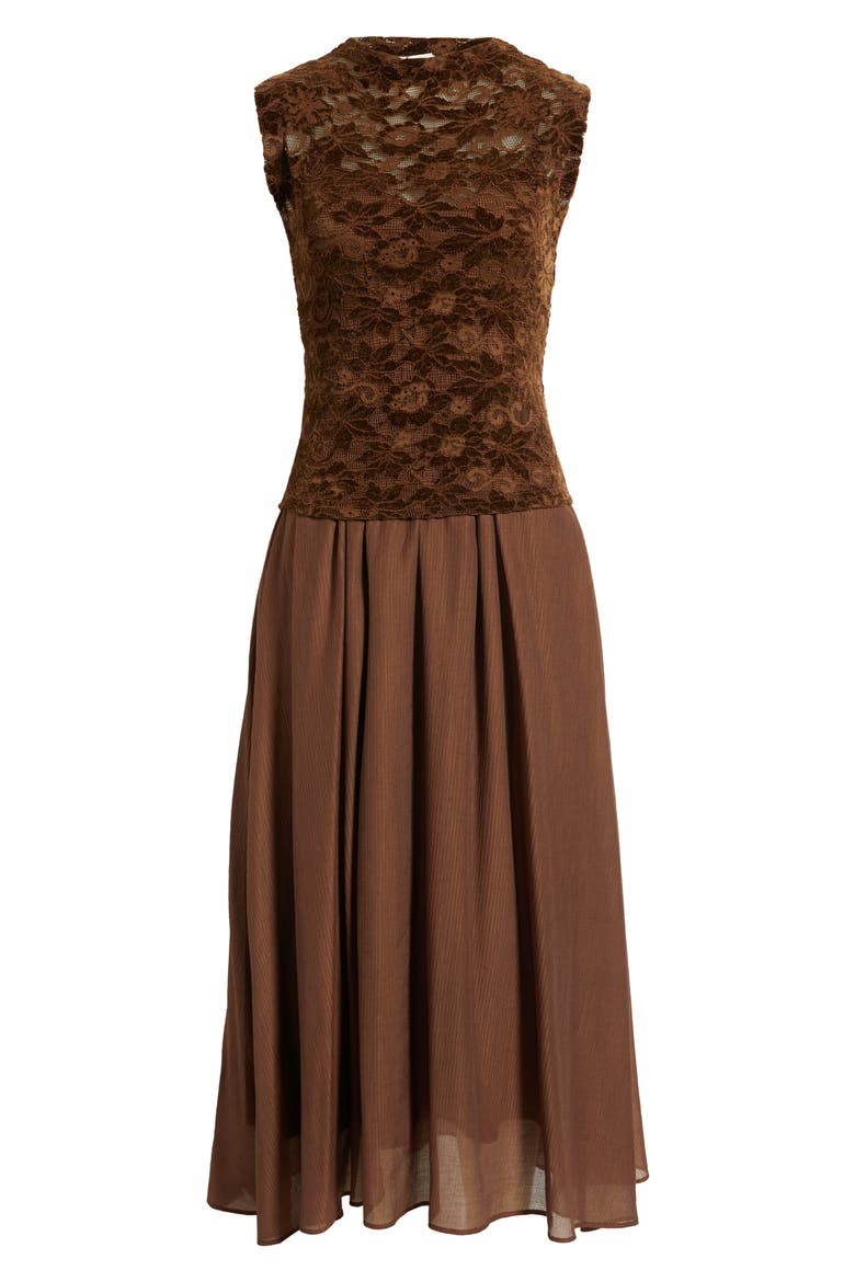 Mixed Media Midi Dress, Alternate, color, BROWN