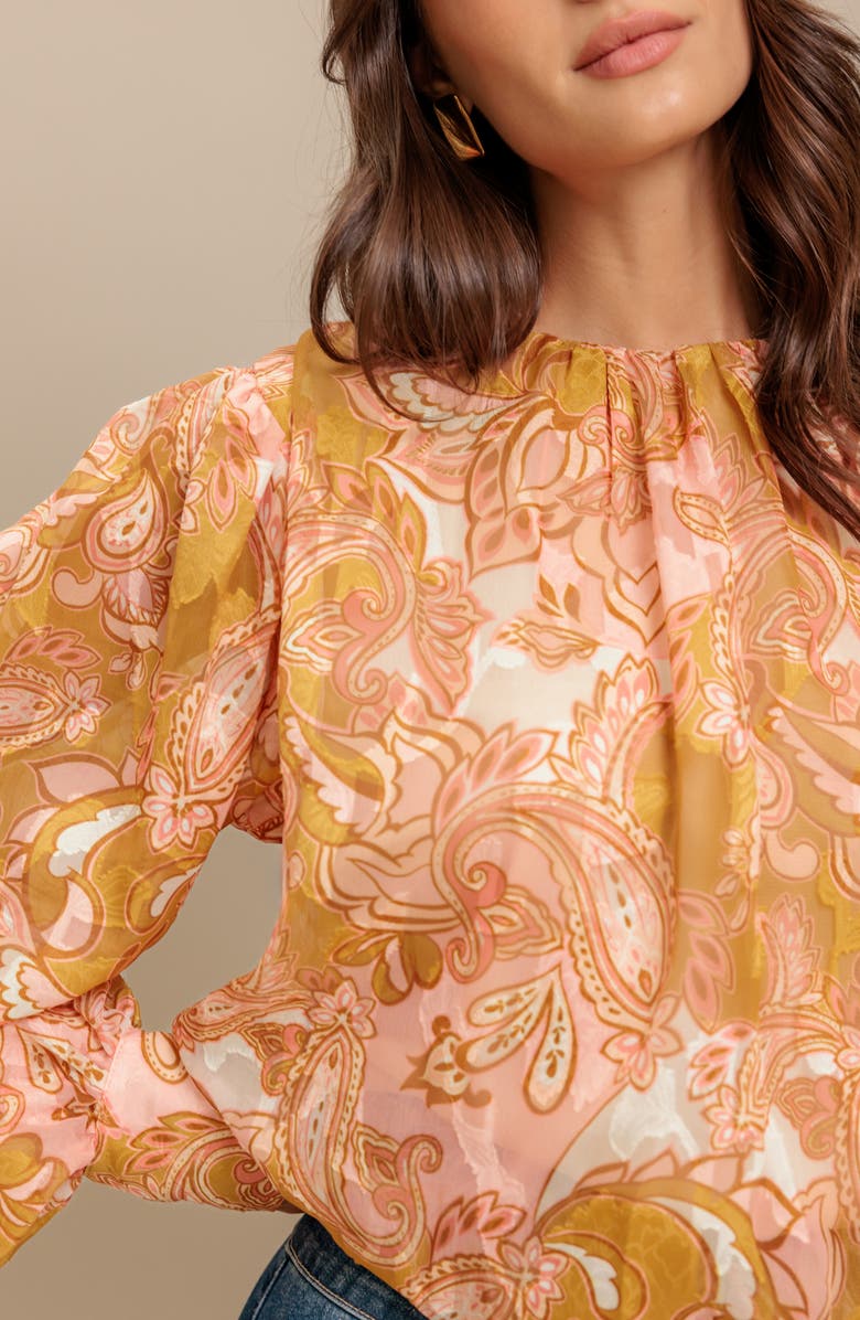 FLYING TOMATO Print Jacquard Long Sleeve Top, Alternate, color, Camel