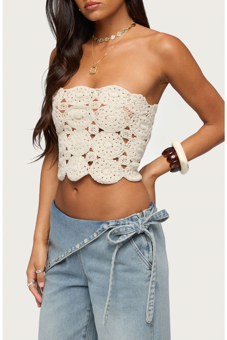 Laurin Strapless Crochet Crop Top, Alternate, color, CREAM