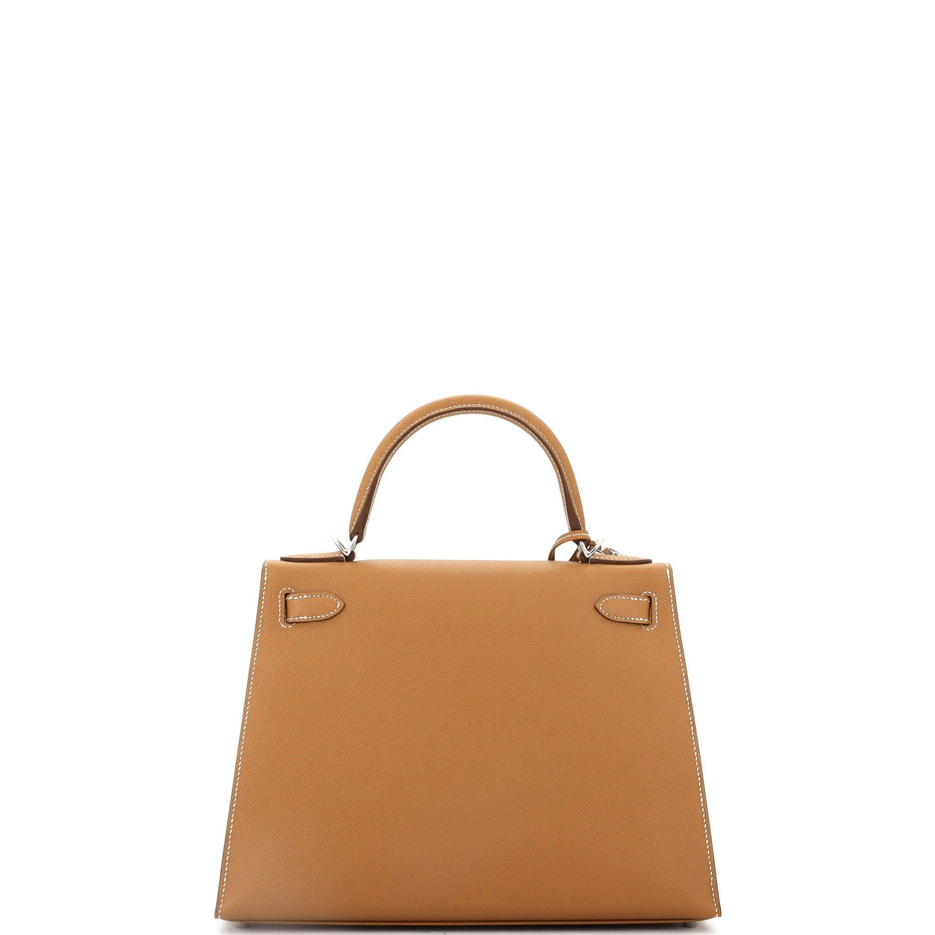 Pre-Owned Hermes Kelly Handbag Brown Epsom with Palladium Hardware 28, Alternate, color, Gold