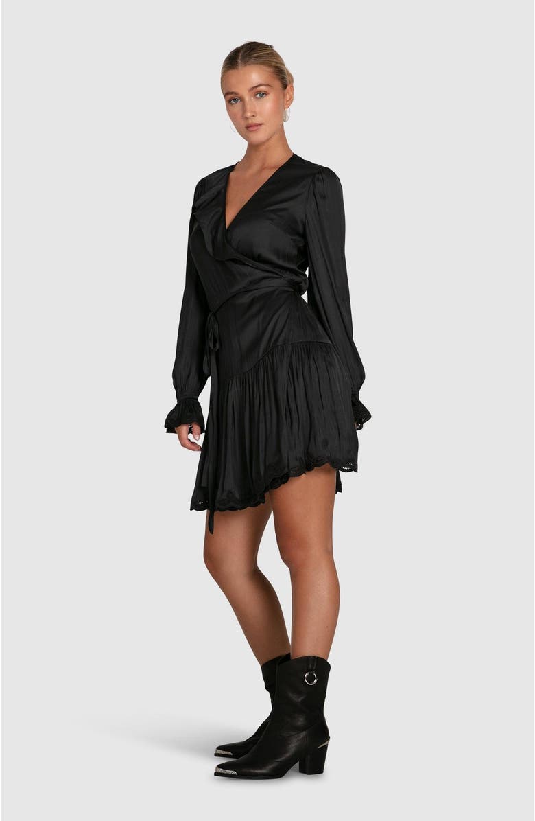 Belle & Bloom Wild Flower Embroidered Wrap Dress, Alternate, color, Black