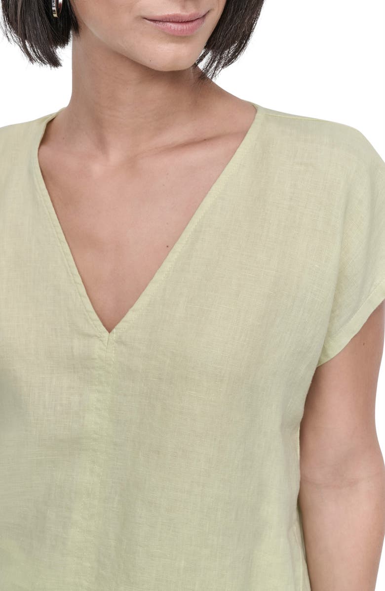 DKNY V-Neck Linen Top, Alternate, color, Tea Green