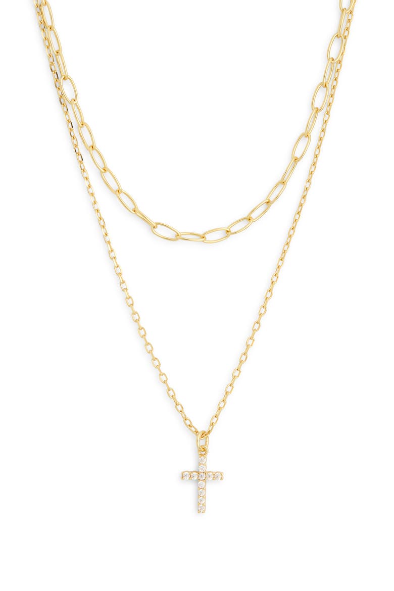 Paperclip Cross Layer Necklace, Main, color, GOLD
