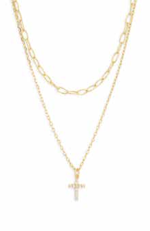 Argento Vivo Sterling Silver Paperclip Cross Layer Necklace