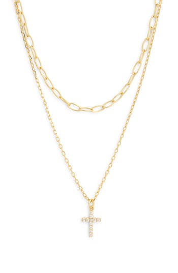 Argento Vivo Sterling Silver Paperclip Cross Layer Necklace In Gold