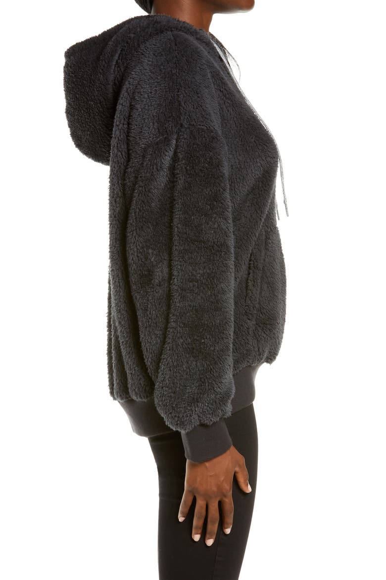 Lorya Double Face Fleece Hoodie, Alternate, color, INK BLACK