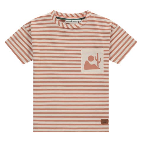 Striped Short Sleeve T-Shirt With Pocket Accent