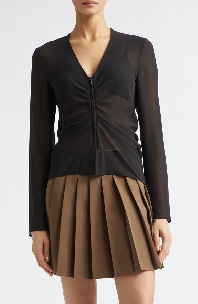 MM6 Maison Margiela Gathered Sheer Chiffon Zip Top, Main, color, Black