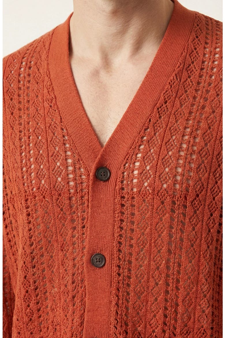 Open Knit Textured Cardigan, Alternate, color, Rust Orange