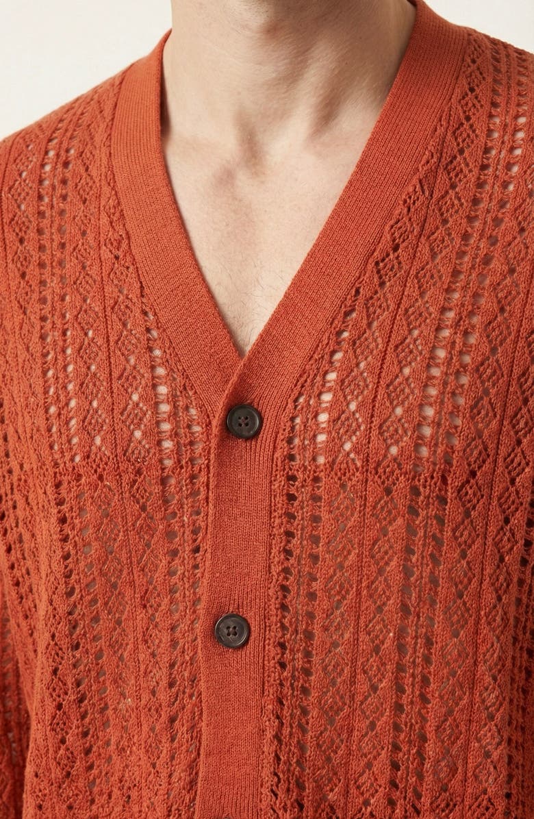 Modenaire Open Knit Textured Cardigan, Alternate, color, Rust Orange