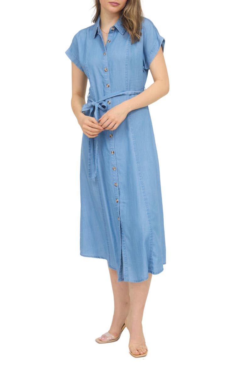 AUGUST SKY Chambray Button Front Dress, Main, color, Chambray