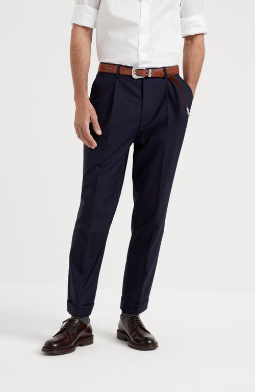 Brunello Cucinelli Trousers With Pleats In Navy Blue