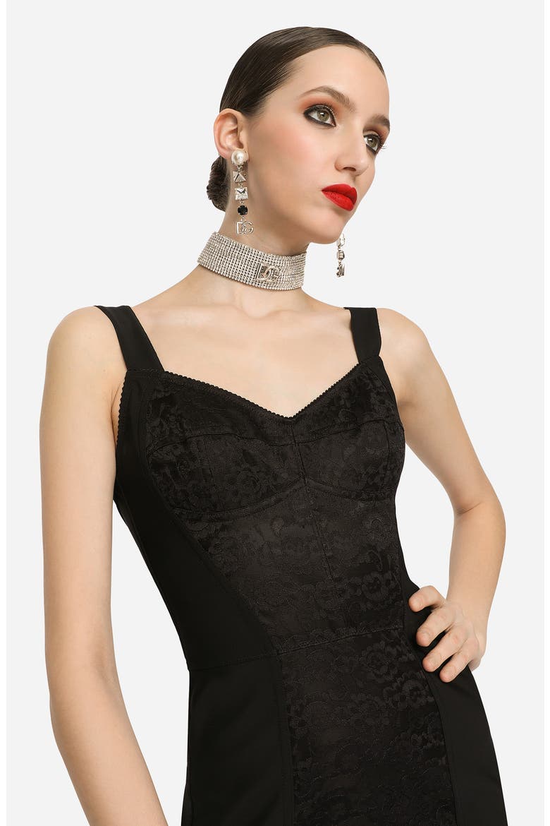Jacquard Panel Corset Dress, Alternate, color, BLACK