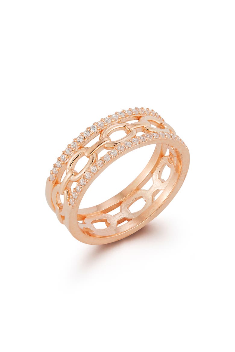 Cubic Zirconia Link Band Ring, Alternate, color, ROSE GOLD