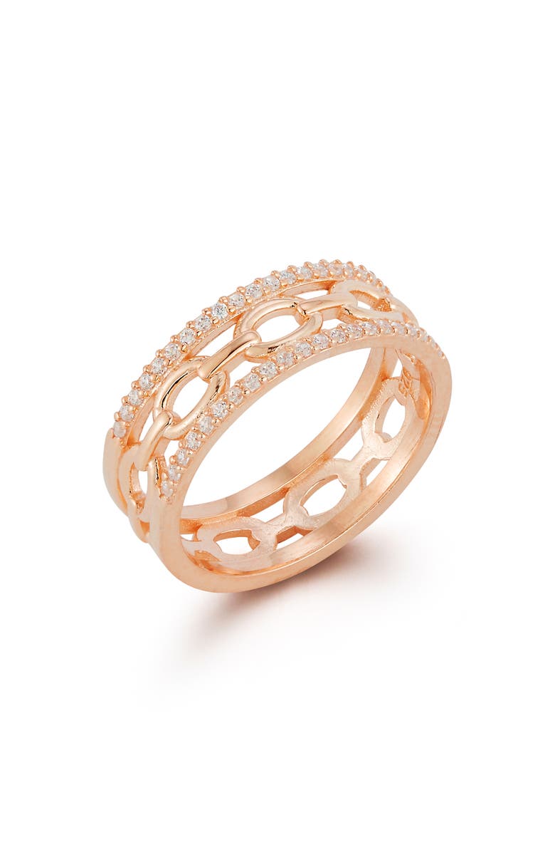 CHLOE AND MADISON Cubic Zirconia Link Band Ring, Alternate, color, Rose Gold