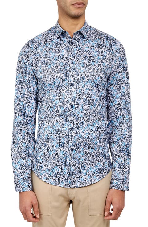 Slim Fit Floral 4-Way Stretch Performance Long Sleeve Shirt