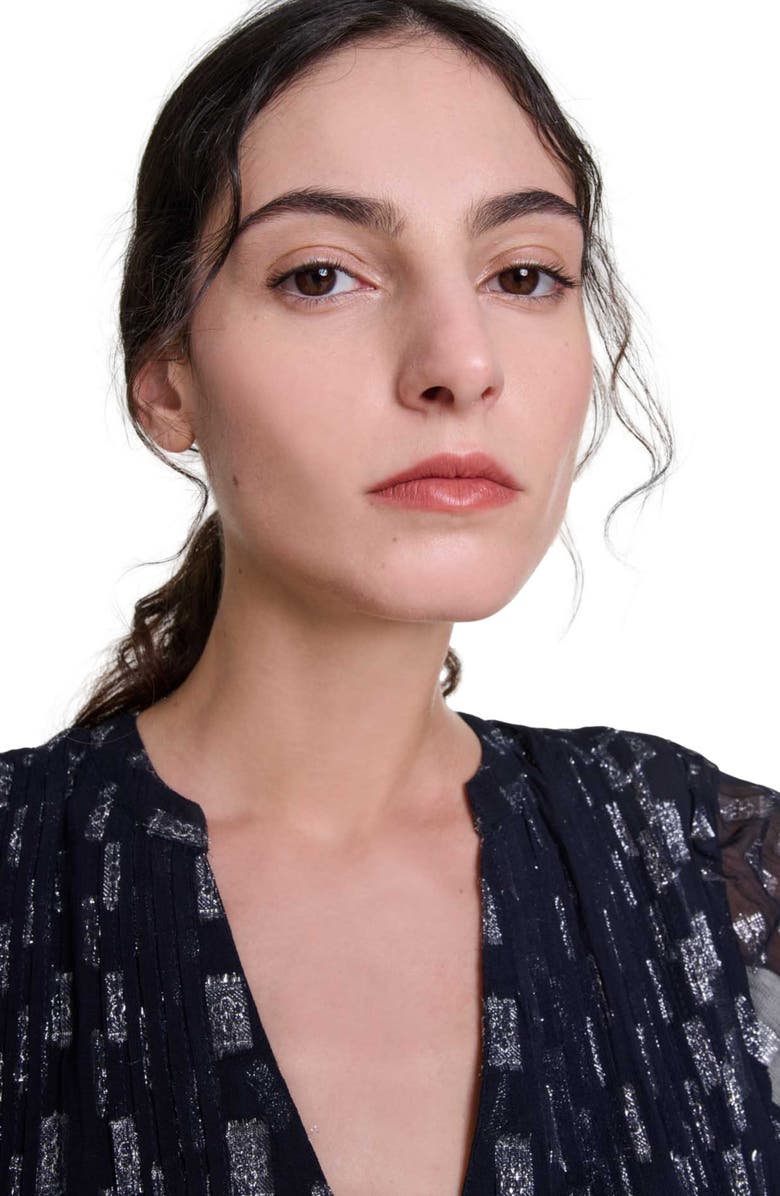 maje Pleated floral motif short dress, Alternate, color, 