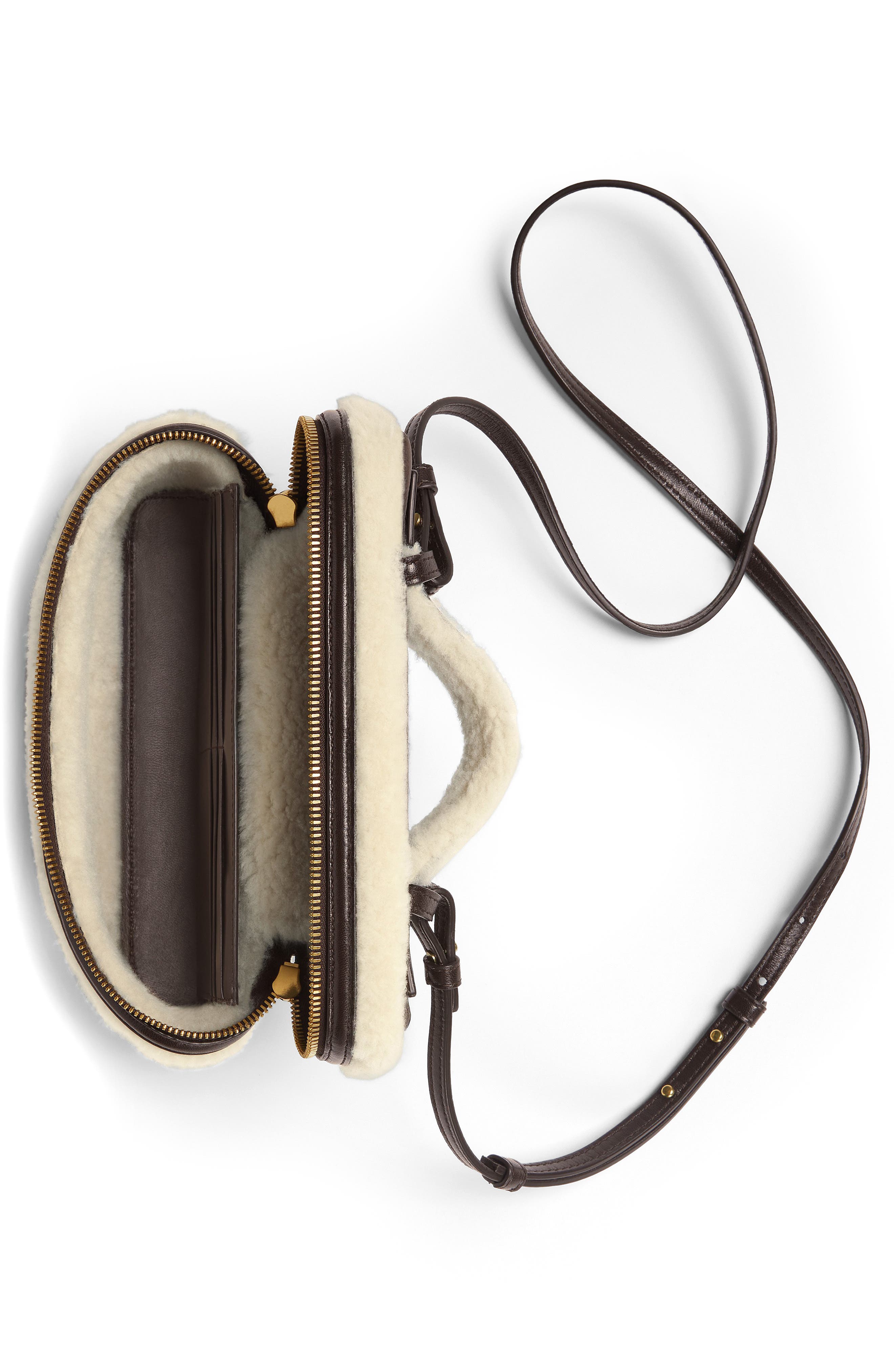 Bottega Veneta Bang Bang Genuine Shearling Trim Leather Vanity Case, Alternate, color, 2055 Light Brown Teddy