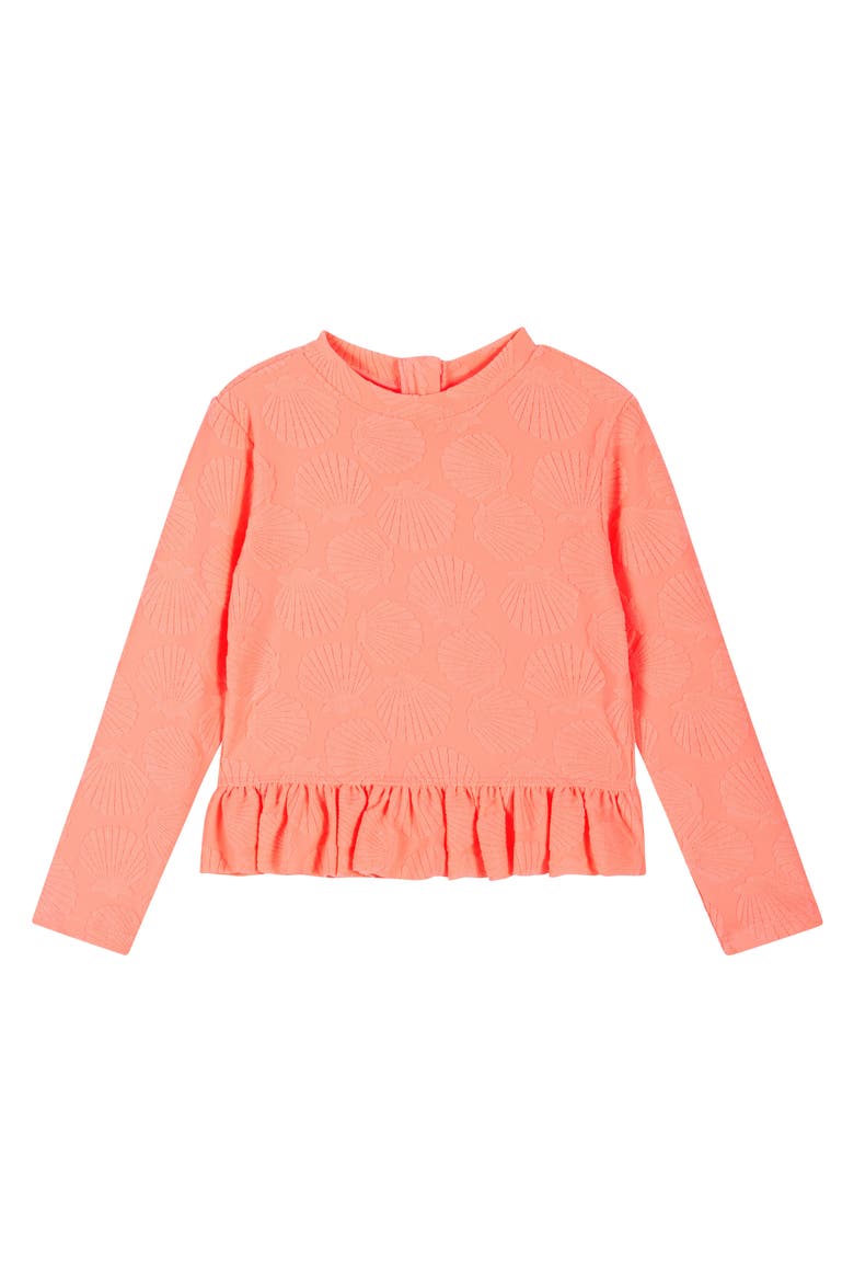Kids' Coral Terry Long-Sleeve Rib Two-Piece Swimsuit, Alternate, color, ORANGE NEON